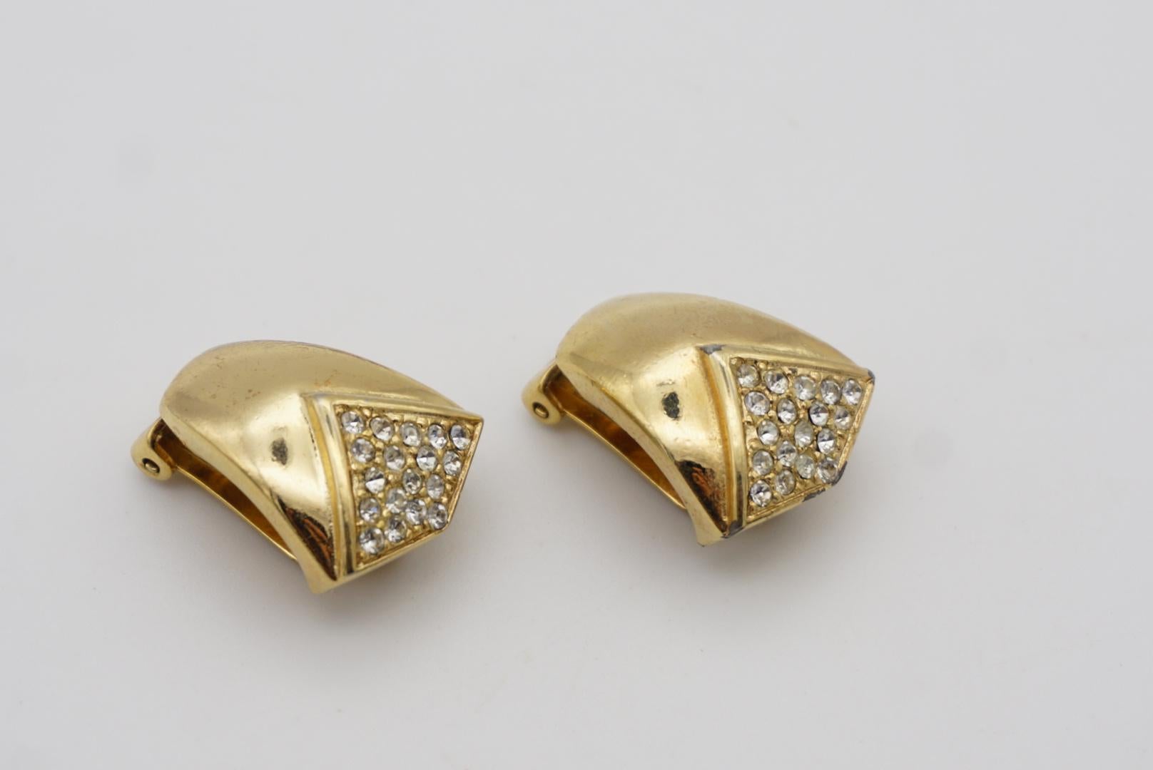 Christian Dior Vintage Glow Rectangle Triangle Crystal Domed Gold Clip Earrings For Sale 6