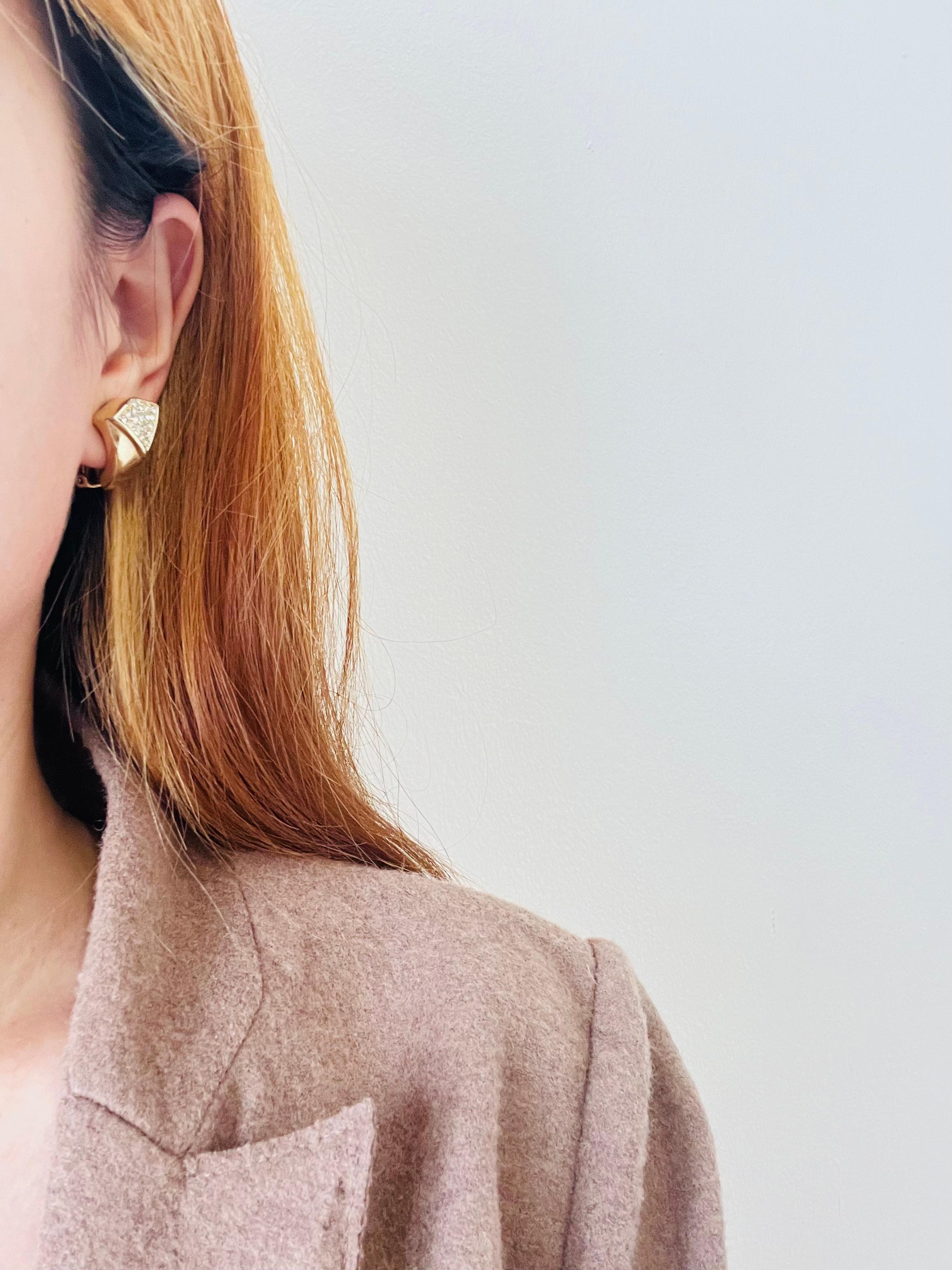 Women's or Men's Christian Dior Vintage Glow Rectangle Triangle Crystal Domed Gold Clip Earrings For Sale