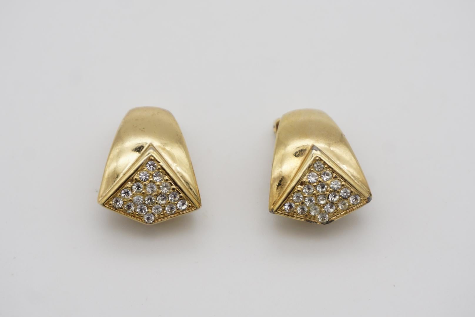 Christian Dior Vintage Glow Rectangle Triangle Crystal Domed Gold Clip Earrings For Sale 4
