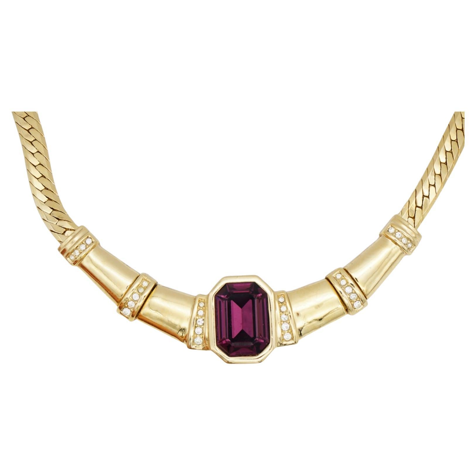 Christian Dior Vintage Gold Amethyst Octagon Crystals Statement Choker Necklace