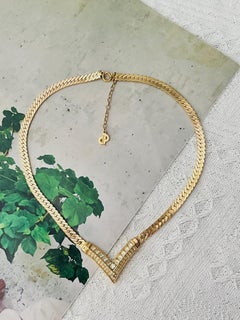 Christian Dior Vintage Gold Arrow Crystals Square Triangle Chunky Necklace