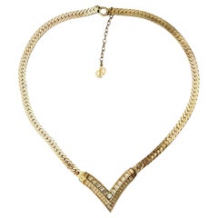 Christian Dior Vintage Gold Arrow Crystals Square Triangle Chunky Necklace