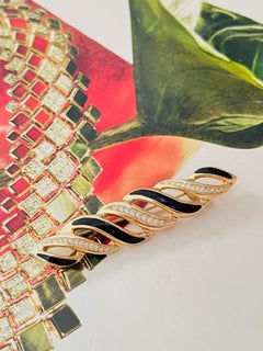 Christian Dior Vintage Gold Black Crystals Swirl Twist Openwork Long Brooch