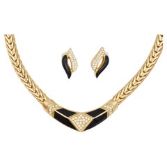 Christian Dior Vintage Gold Black Moon Diamond Leaf Crystal Wheat Omega 2 Set