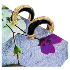 Pendientes de clip Christian Dior vintage, dorados, negros, con puntos en espiral, semicirculares y con forma de cuerda