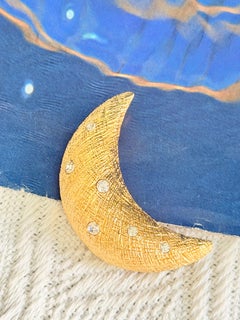 Christian Dior Vintage Gold Brush Moon Crescent Sparkling Star Crystals Brooch