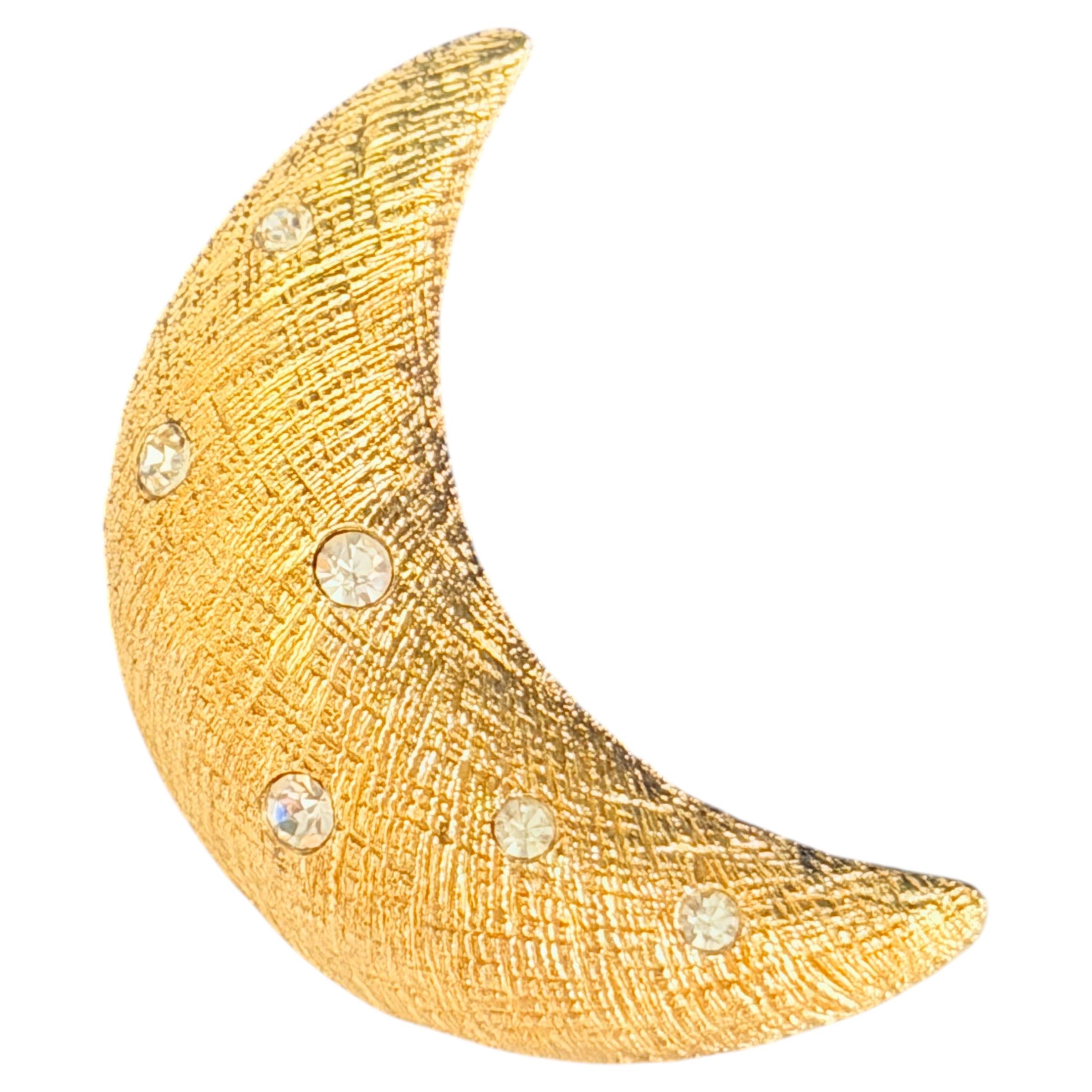 Christian Dior Vintage Gold Brush Moon Crescent Sparkling Star Crystals Brooch