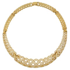 Christian Dior Vintage Gold Byzantine Crystals Openwork Mesh Statement Necklace