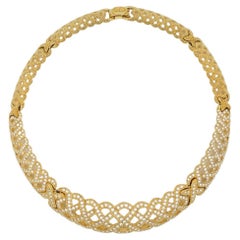 Christian Dior Vintage Gold Byzantine Crystals Openwork Mesh Statement Necklace