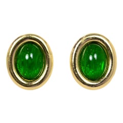 Christian Dior Vintage Gold Clip-On Earrings W/ Green Center