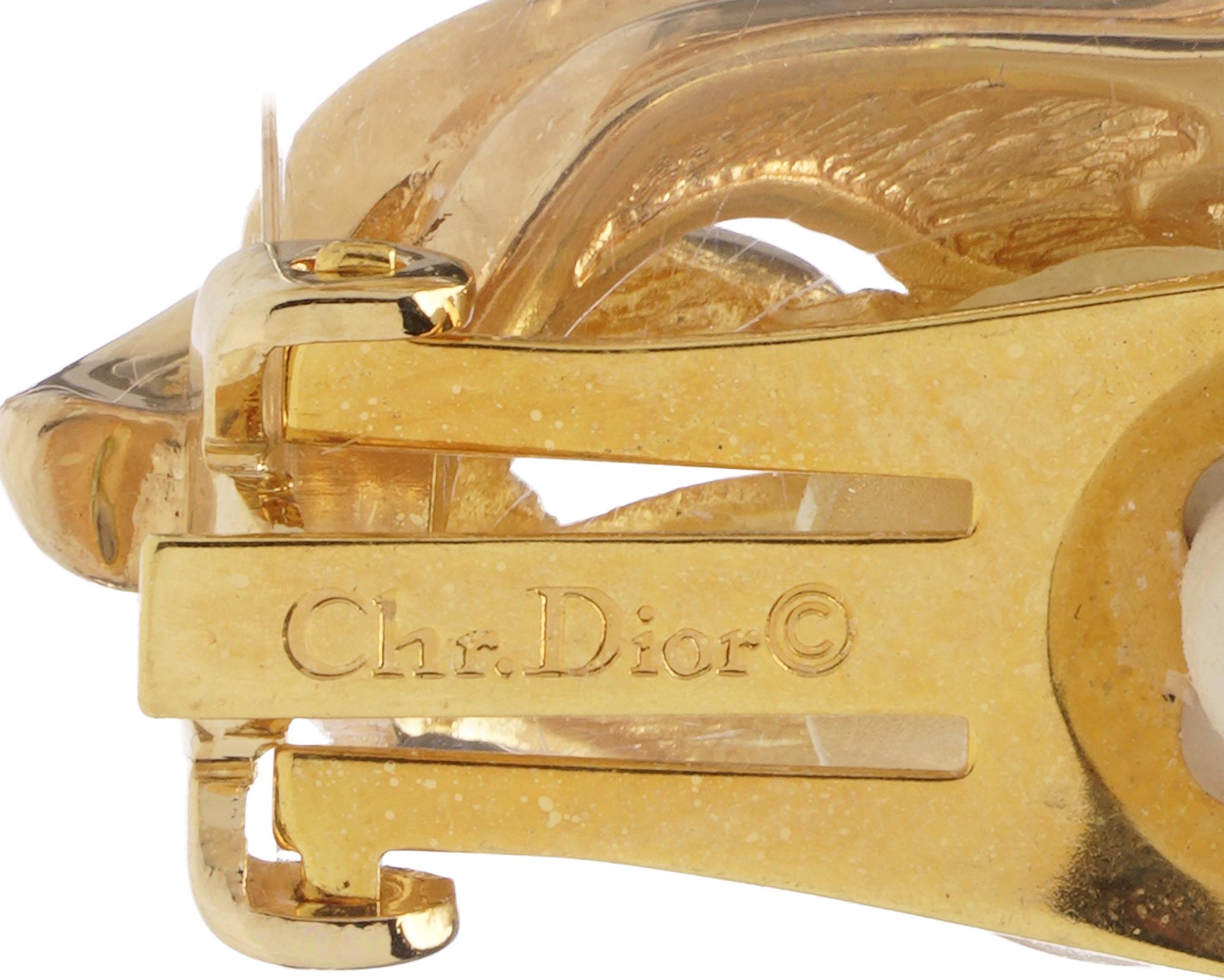 Christian Dior Vintage Gold Clip-On Earrings with Crystals In Excellent Condition For Sale In Braintree, GB