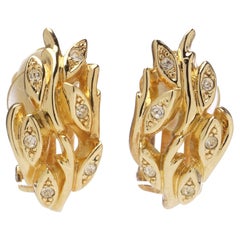 Christian Dior Vintage Gold Clip-On Earrings with Crystals