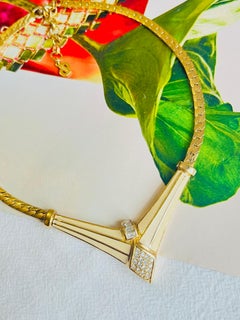 Christian Dior Vintage Gold Crystals Beige Triangle Diamond Statement Necklace