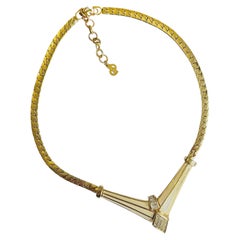 Christian Dior Vintage Gold Crystals Beige Triangle Diamond Statement Necklace