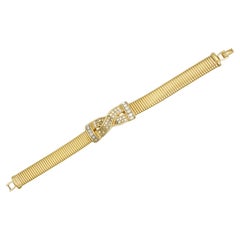 Christian Dior Vintage Gold Crystals Cross X Interlocked Omega Ribbed Bracelet