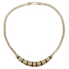 Christian Dior Vintage Gold Crystals Long Eight Black Seven Row Pendant Necklace