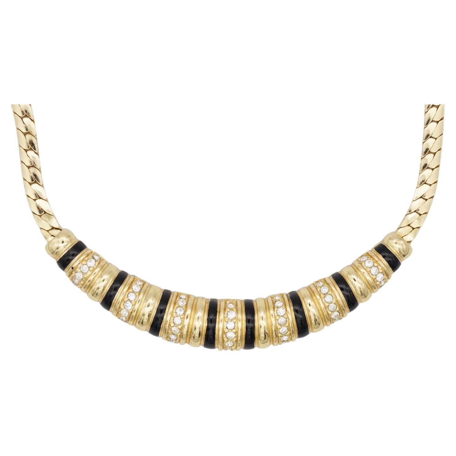 Christian Dior Vintage Gold Crystals Long Eight Black Seven Row Pendentif Necklace