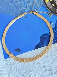 Christian Dior Vintage Gold Crystals Rectangle Row Woven Mesh Omega Necklace