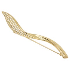 Christian Dior Vintage Gold Extra Long Crystals Glow Leaf Flame Spiral Brooch