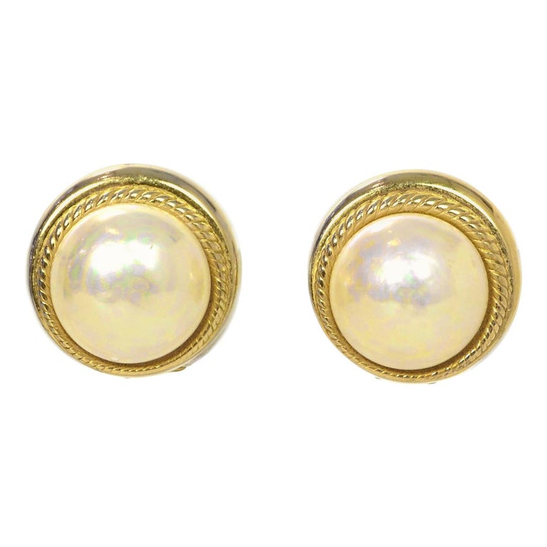 Christian Dior Vintage Gold Faux Pearl Clip On Earrings For Sale at 1stDibs