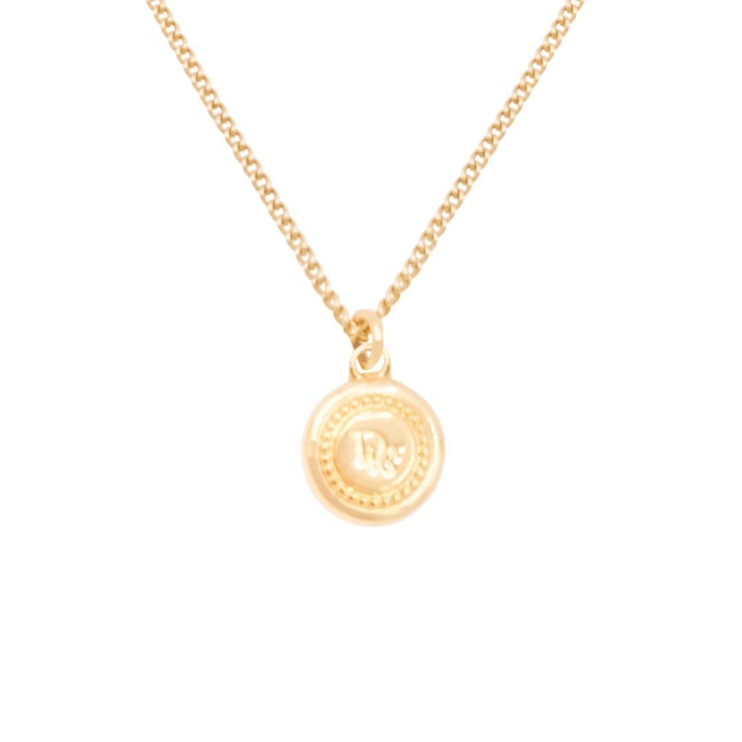 CHRISTIAN DIOR Vintage Gold Fine Chain Necklace with Coin Logo Pendant In Good Condition In Morongo Valley, CA