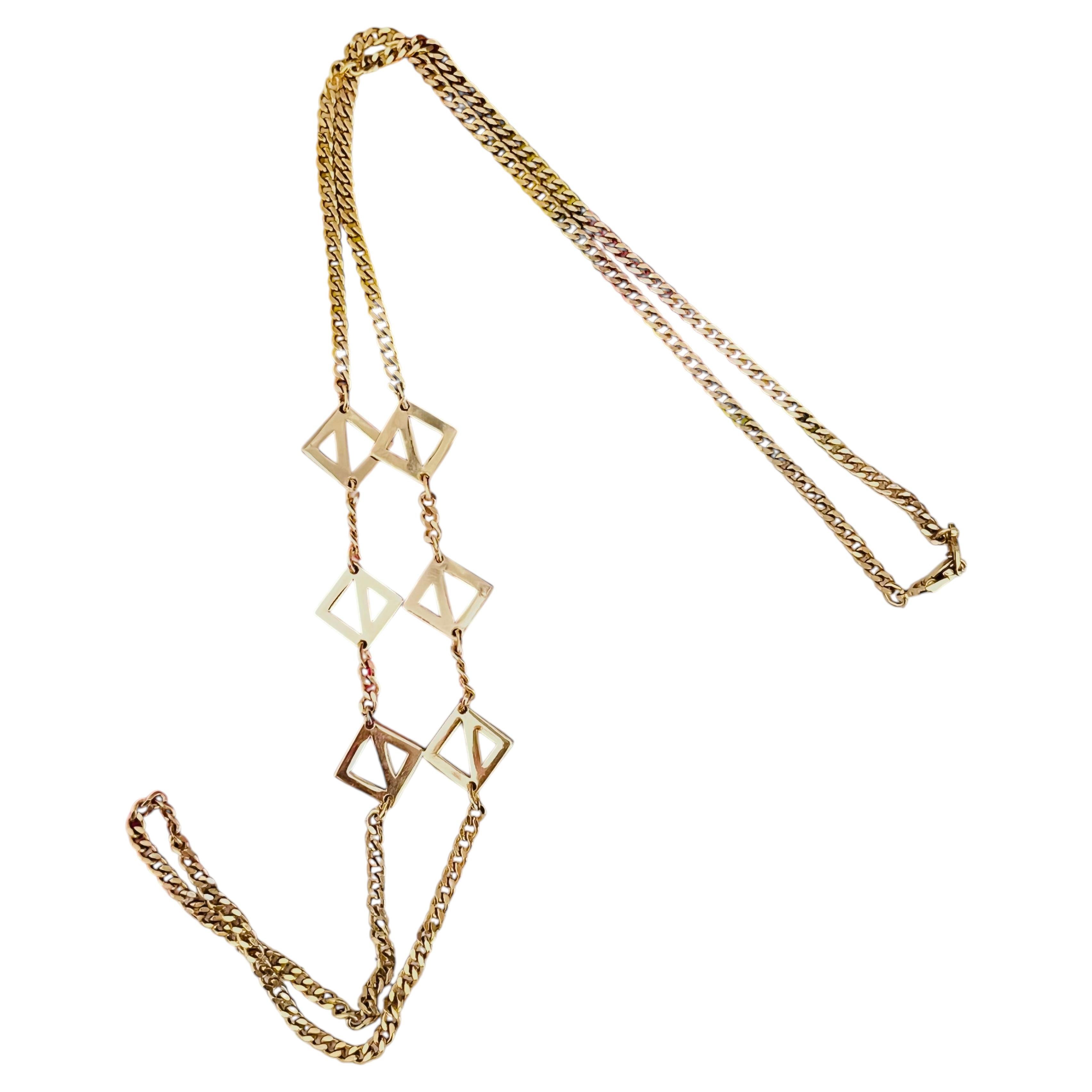 Christian Dior Vintage Gold Geometric Square Triangle Charms Long Necklace For Sale