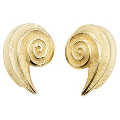Christian Dior Vintage Gold Huge Shell Conch Swirl Glow Matte Comma Earrings