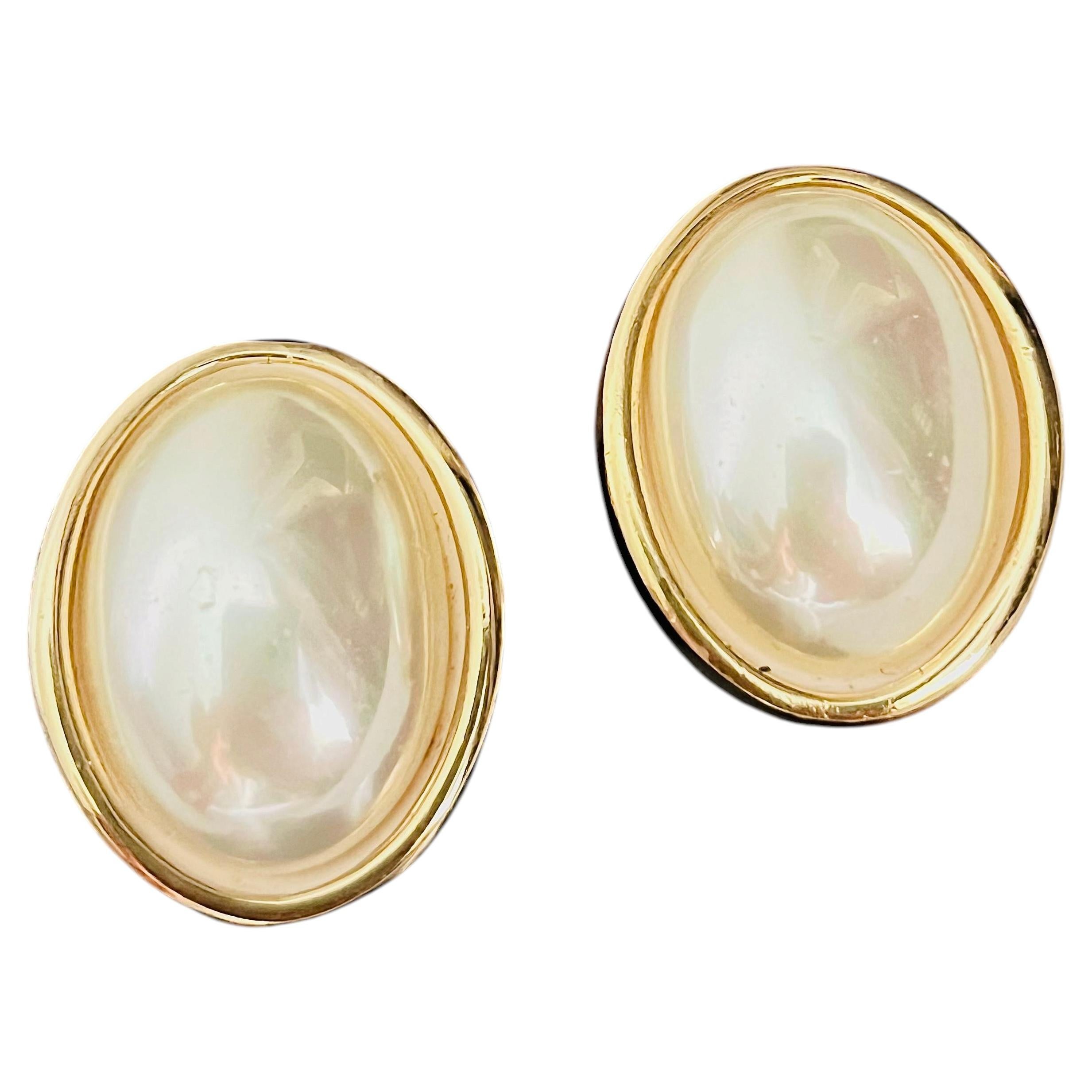 Christian Dior Vintage Gold Iconic Large Pearl White Glossy Oval Chunky Earrings