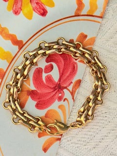 Christian Dior Vintage Gold Interlocked Hoop Bar Link Omega Chain Bracelet