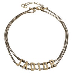 Christian Dior Vintage Gold J'adior Logo Charms Double Chain Choker Necklace