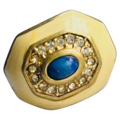 Christian Dior Vintage-Ring aus Gold mit gelbem Lapislazuli, ovalem Cabochon und achteckigem Profil, Größe US 7