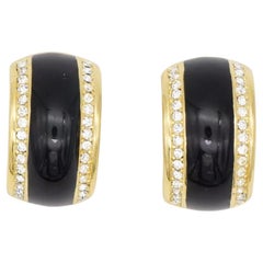 Christian Dior Vintage Gold Large Black Double Crystals Hoop Chunky Earrings