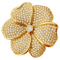 Christian Dior Vintage Gold Large Blossom Floral Shining Crystals Chunky Brooch