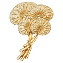 Spilla vintage Christian Dior in oro, grande, a strati, con motivo a foglia di palma e fungo
