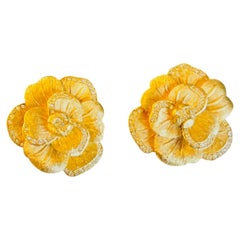 Christian Dior Vintage Gold Large Rare Camellia Crystals Rose Statement Earrings
