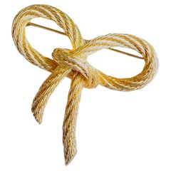 Christian Dior Vintage Gold Large Rope Knot Bow Ribbon Butterfly Chunky Brooch