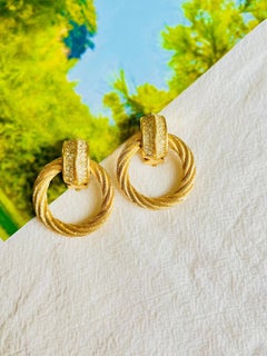Christian Dior Vintage Gold Large Round Rope Crystals Hoop Chunky Drop Earrings