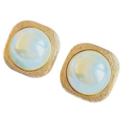 Christian Dior Vintage Gold Large Square Cube White Round Pearl Chunky Earrings
