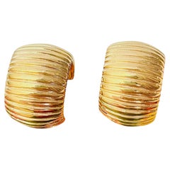 Christian Dior Vintage Gold Large Textured Circle Shell Half Domed Earrings