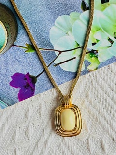 Christian Dior Vintage Gold Light Beige Yellow Oval Rectangle Pendant Necklace