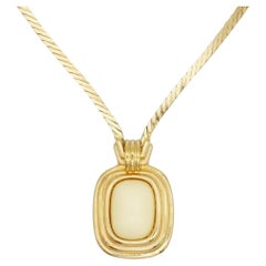 Christian Dior Vintage Gold Light Beige Yellow Oval Rectangle Pendant Necklace