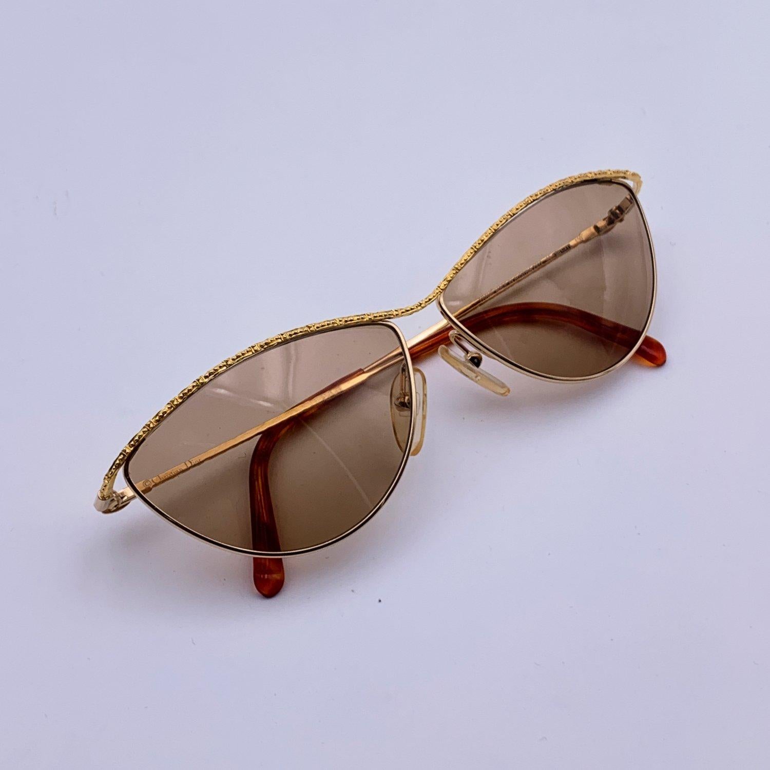 Brown Christian Dior Vintage Gold Metal Cat Eye Sunglasses 2812 58/11 130 mm