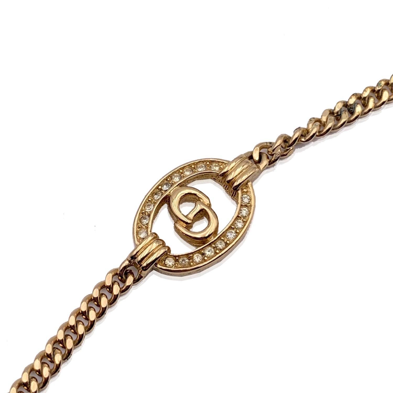 Christian Dior Vintage Gold Metal CD Crystals Logo Chain Bracelet In Excellent Condition In Rome, Rome