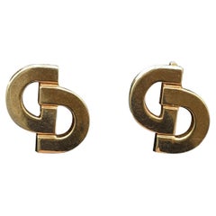 Christian Dior Vintage Gold Metal CD Logo Clip On Earrings