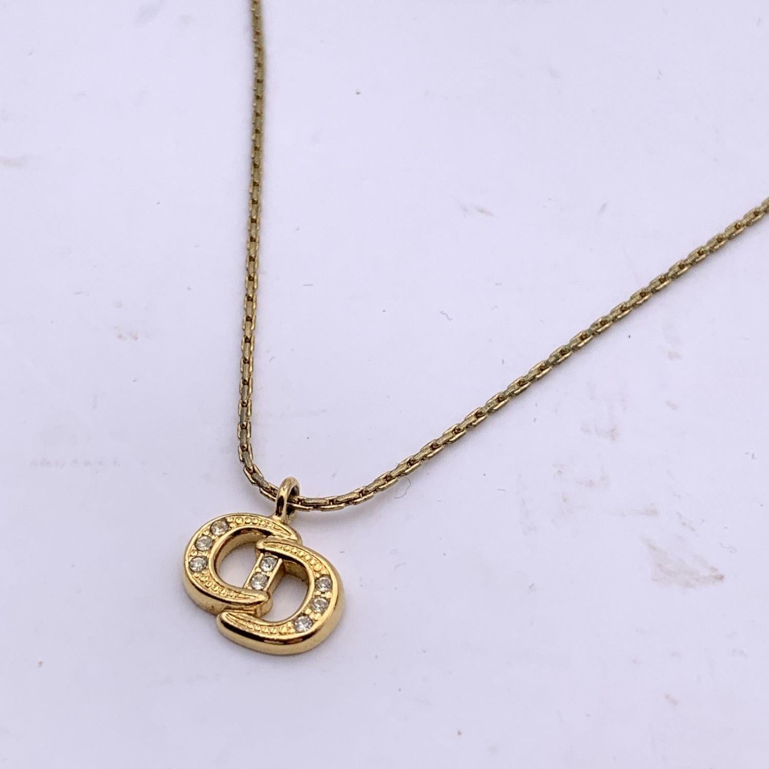 Women's Christian Dior Vintage Gold Metal CD Pendant Chain Necklace