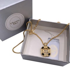 Christian Dior Vintage Gold Metall CD Quadratische Anhänger Kette Halskette