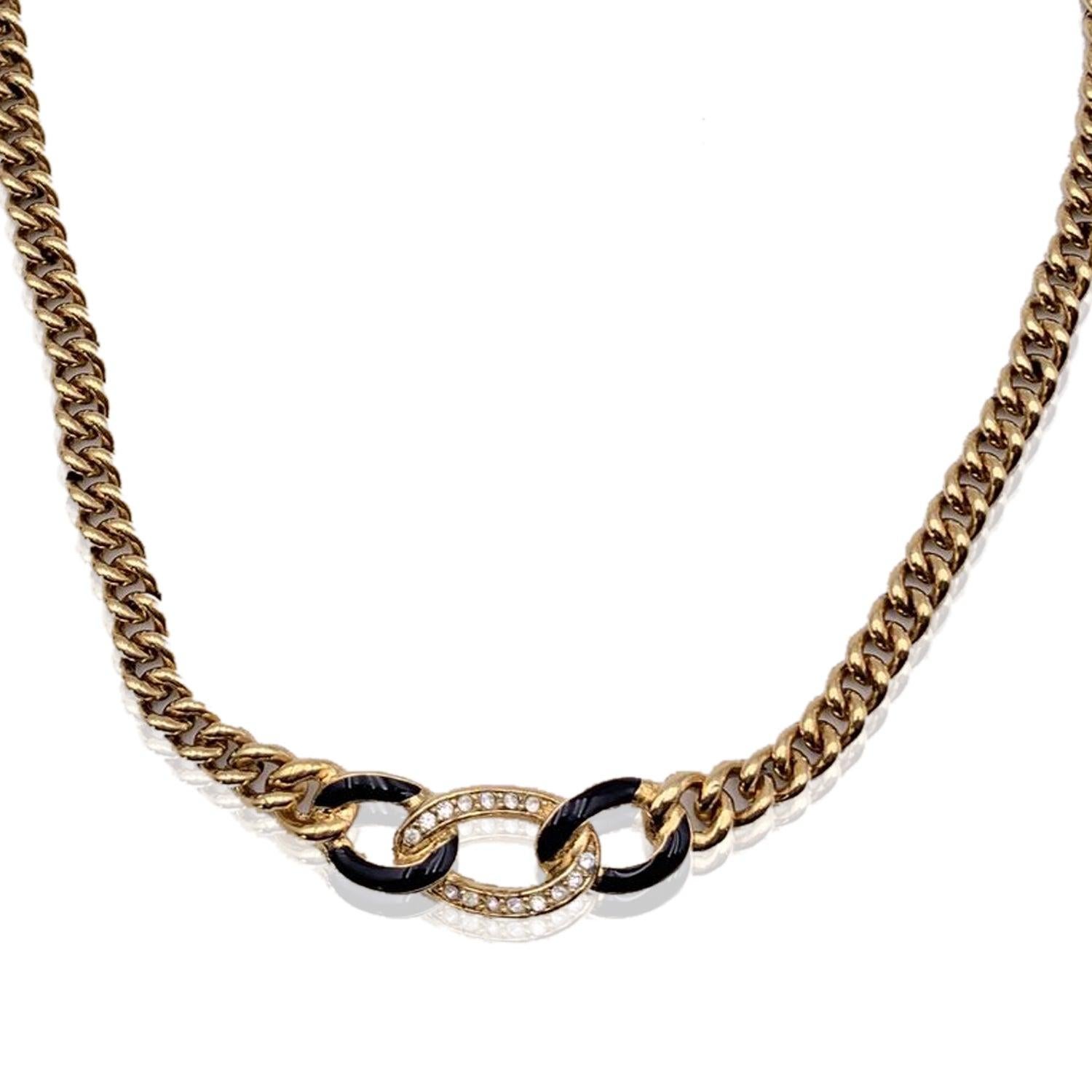 Christian Dior Vintage Gold Metal Chain Link Crystal Enamel Necklace In Excellent Condition In Rome, Rome