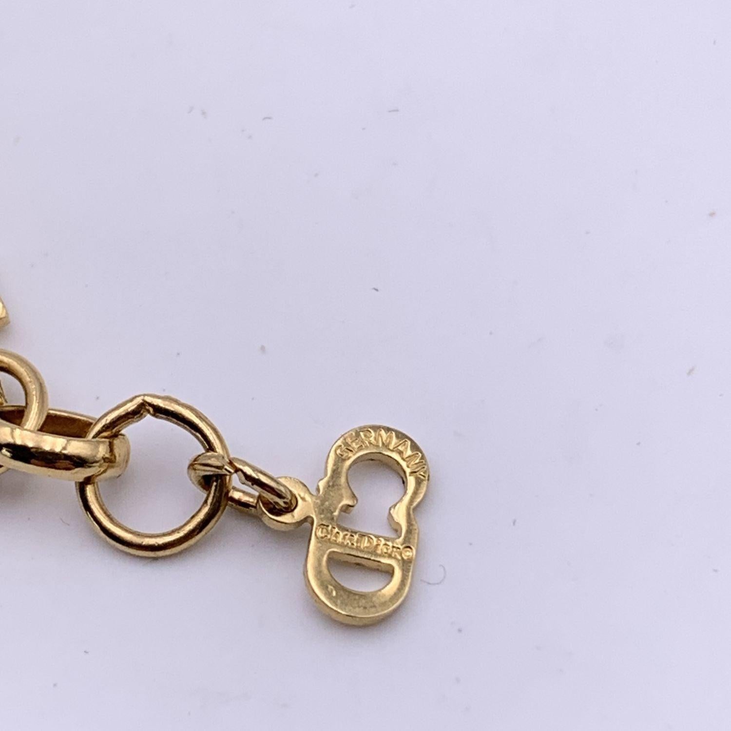 Women's Christian Dior Vintage Gold Metal Chain Link Crystal Enamel Necklace