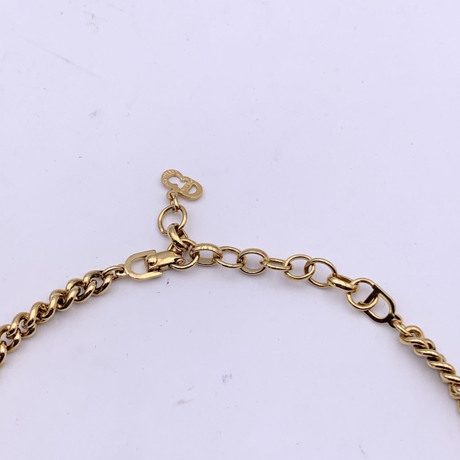 Christian Dior Vintage Gold Metal Chain Link Crystal Enamel Necklace 1