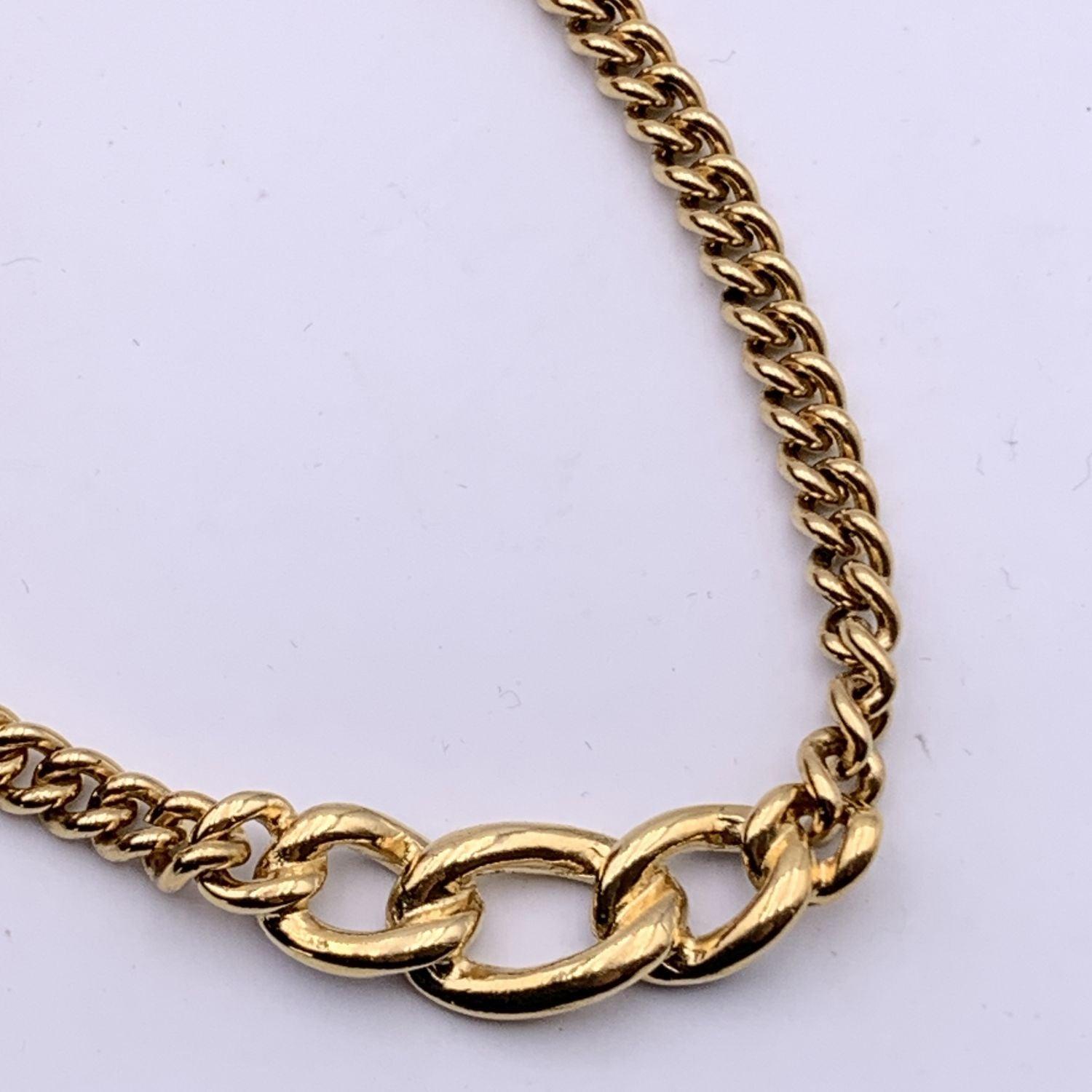 Christian Dior Vintage Gold Metal Chain Link Crystal Enamel Necklace 2